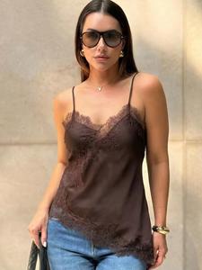 Tops de encaje negro, top deslizante asimétrico para mujer, verano 2026, tops estilo Y2K, tops sexy, sin hombros, elegante, sin mangas, camisola sin espalda