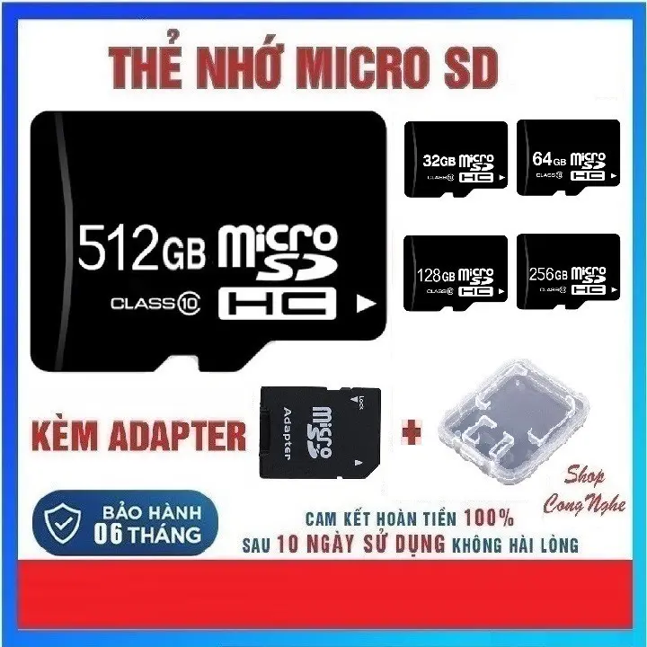 Thẻ Nhớ MicroSD 32GB/64GB/128GB/256GB/512GB Tốc Độ Cao