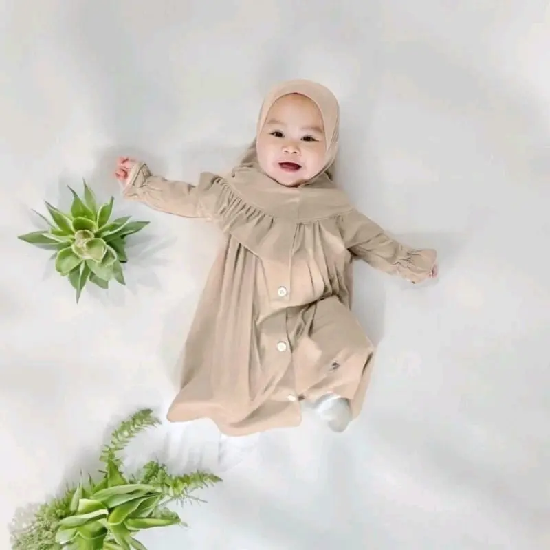 Newborn Set Gamis Bayi Anak Perempuan Kancing 0 - 18 Bulan/ Setelan Muslim Baju 3