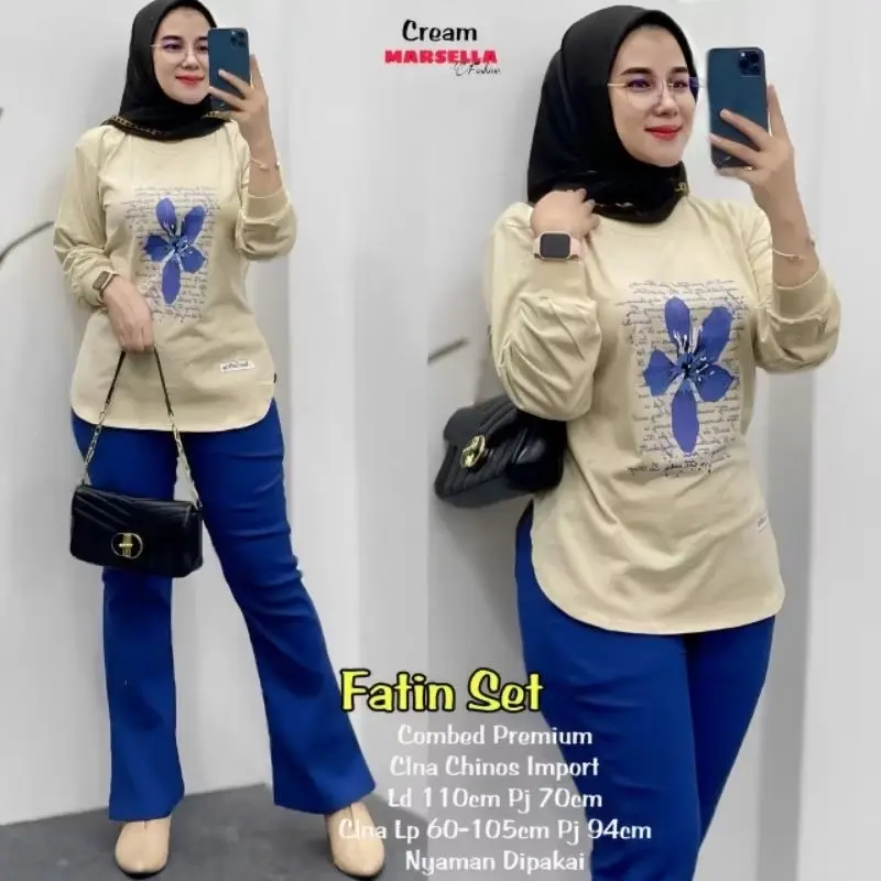 SETELAN COMBAD MIX CUTBRAY CHINOS TRENDY KEKINIAN SETCEL CUTBRAY Wanita Casual Baju Celana Panjang Dewasa Motif Atasan one set 3