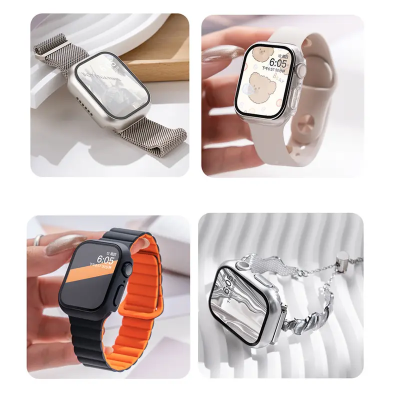 Temepred Glass PC Case for Apple Watch Ultra 2 49mm IWatch 40mm 41mm 44mm 45mm 42mm 38mm Series 9 8 7 6 5 4 3 2 1 SE 2 3 Screen Protector Bumper Cover Accessories for Jam Tangan Smartwatch 6