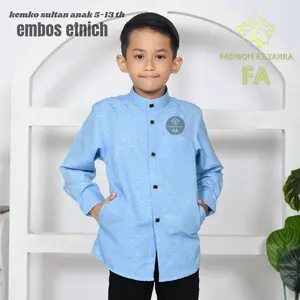 Kemeja Koko Anak Laki-Laki Lengan Panjang Motif Etnik Embos | Kancing Depan | Atasan Muslim Anak Kain Nyaman
