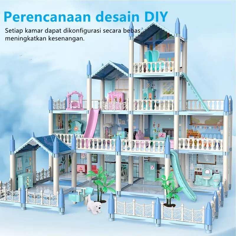 Mainan keluarga anak perempuan dan anak-anak  bingkai 3D Cross Border rakitan istana putri besar mainan rumah boneka 1