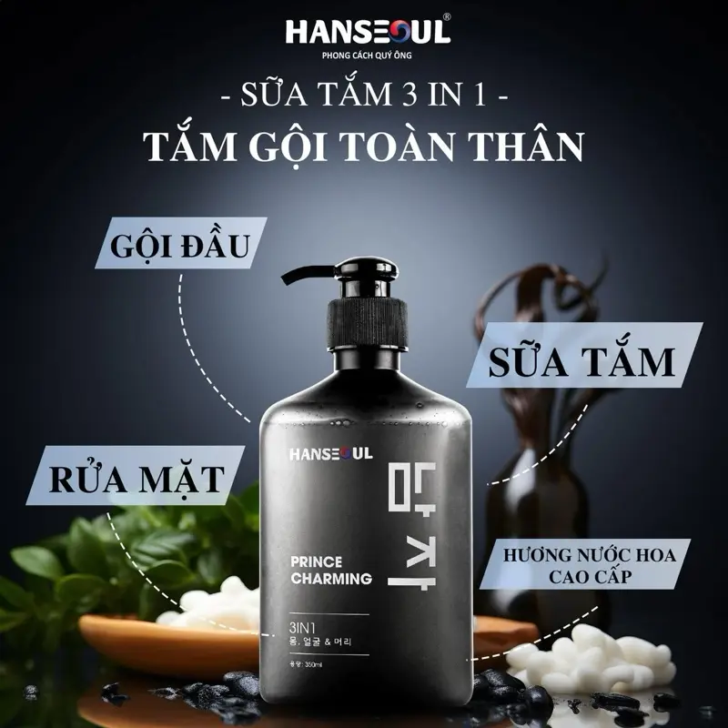 Sữa tắm trắng +gội+ rửa mặt 3 trong 1, da trắng sáng thơm mịn mướt chai to 350 ml hàng cao cấp