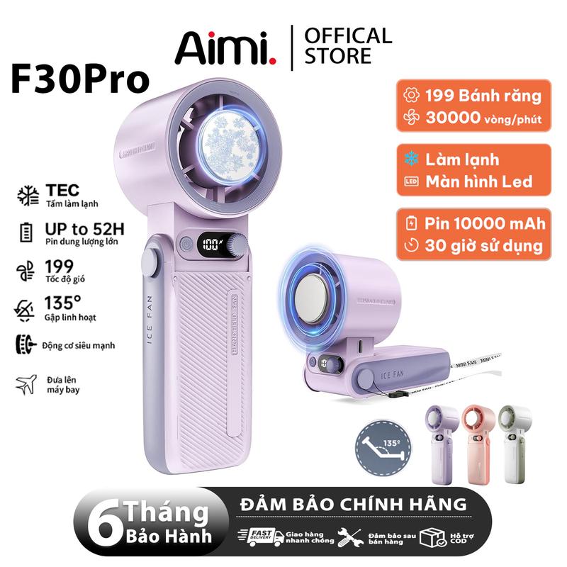  Quạt cầm tay F30Pro có thể sạc lại 8000mAh 24h sử dụng Sò lạnh 199 tốc độ gió Gập 180° màn hình LED có dây treo tiện lợi 