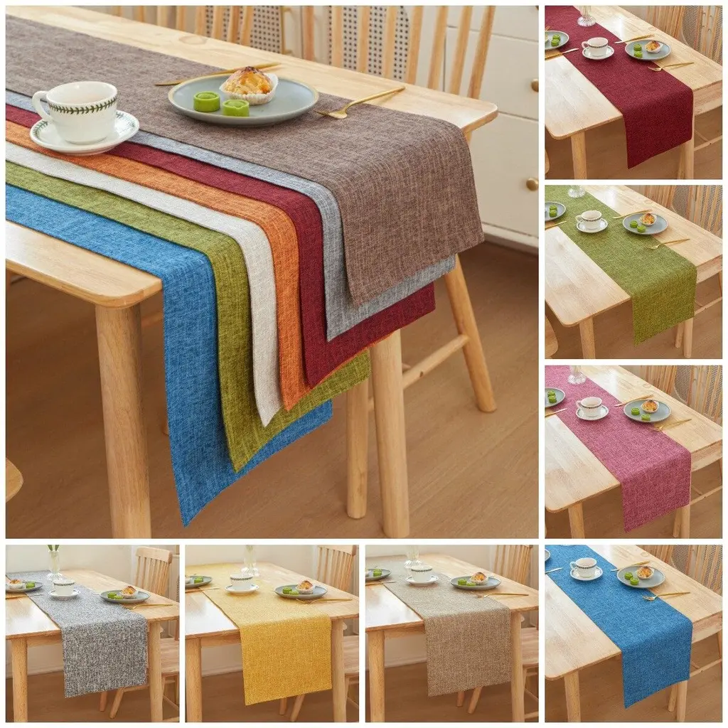 New Thick Linen Solid Color Table Runner Light Luxury Home Boxer Bed Flag Western Restaurant Decoration Office Conference Table Runner  4 6 8 Seats