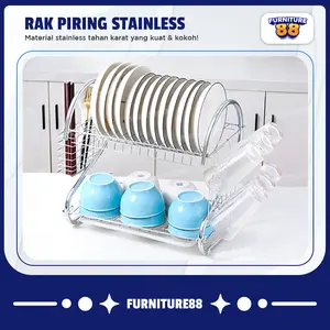 FURNITURE88 - Rak Piring Gelas Sendok Garpu Bahan Besi Stainless Steel Minimalis 2 Susun BISA COD FURNITURE88 - Rak Piring Gelas Sendok Garpu Bahan Besi Stainless Steel Minimalis 2 Susun BISA COD