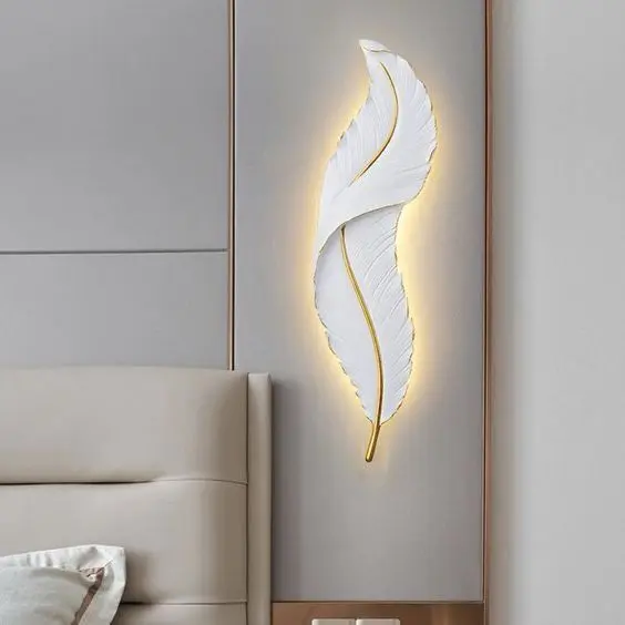 Lampu LED Woldecor Hiyasan Dinding Motif Bulu Angsa