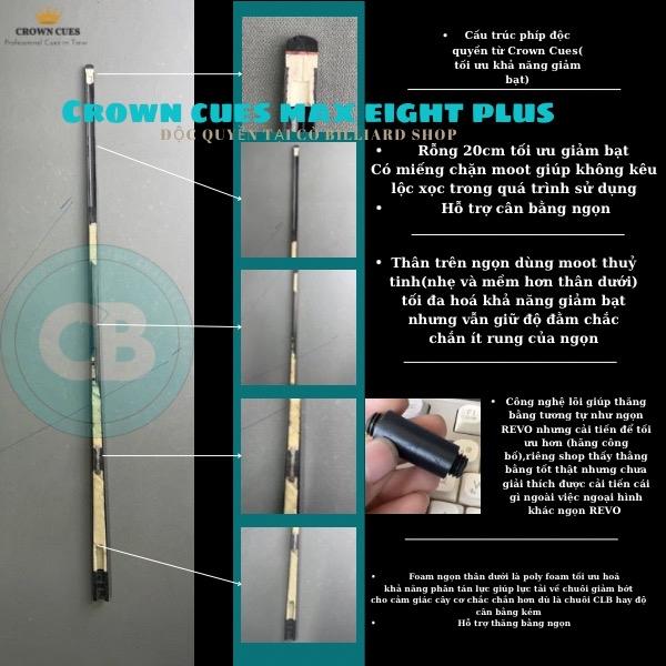 Ngọn carbon CROWN CUES MAX EIGHT PLUS MAX8 PLUS độc quyền tại CÒ BILLIARD vô địch ngọn lẻ carbon tầm trung