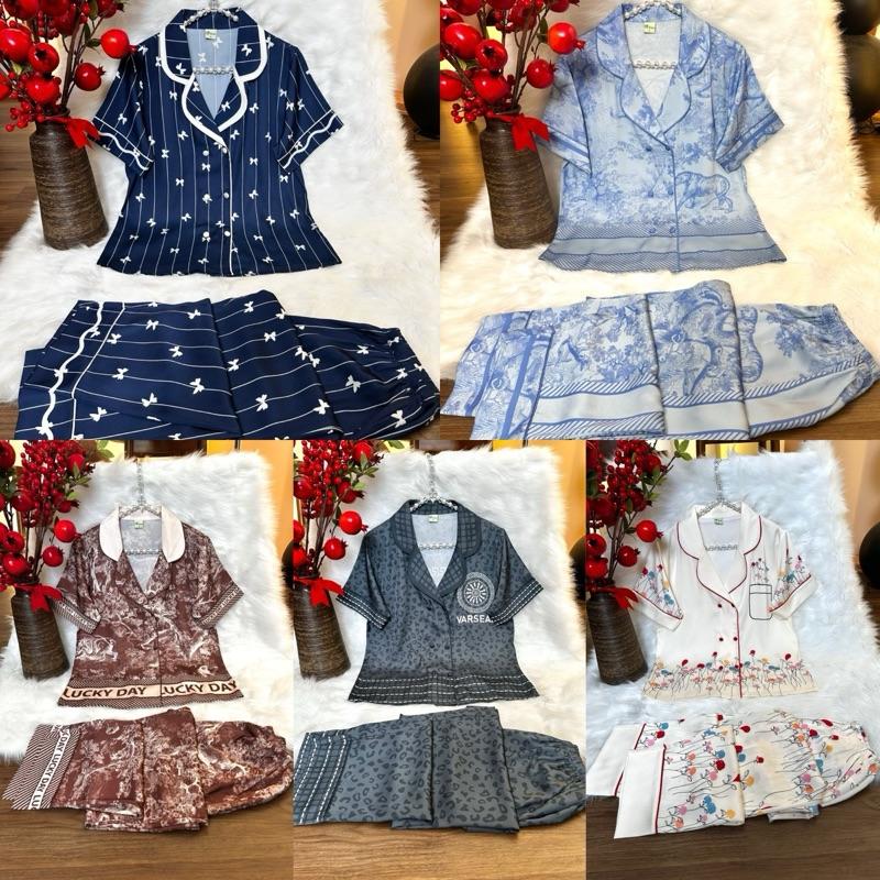 VEST 22-26 Pijama latin lụa mịn thiết kế hoạ tiết nhiều mẫu sang trọng. Tay dài tay ngắn đầy đủ. Nữ Áo Ngủ Women Quần Ngủ Nho Kem đồ bộ