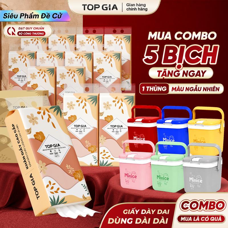 Thùng 5 Bịch Khăn Giấy Rút Đáy Tiểu Hạ TOP GIA 4 Lớp Mềm Mịn, T
