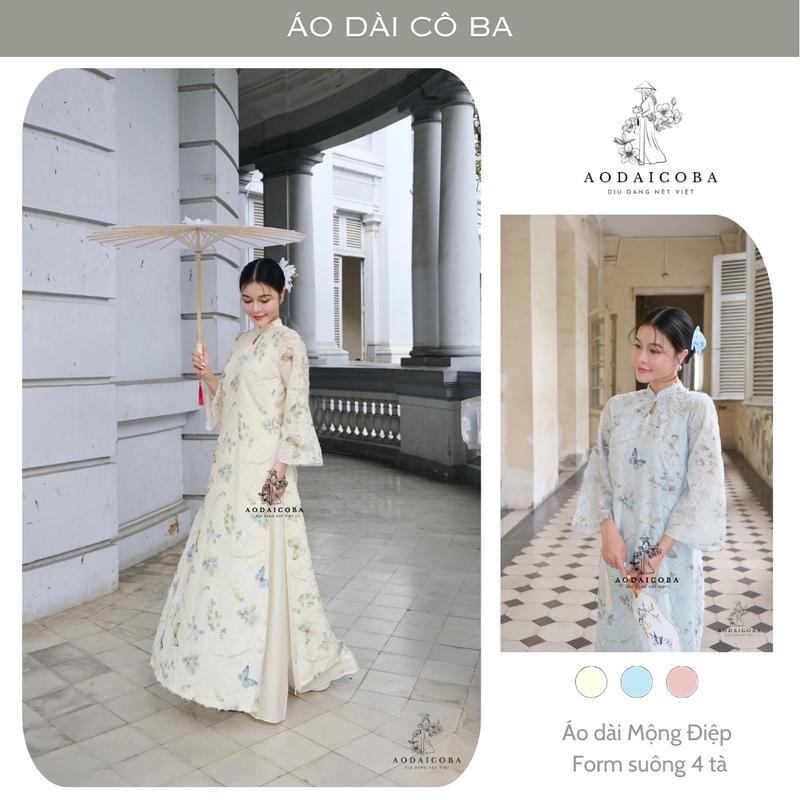  Áo Dài Cách Tân Mộng Điệp Dáng Suông Tơ Lông Vũ Tay Loe Lỡ Trẻ Trung Mặc Lễ Tết Sự Kiện Đẹp - Áo Dài Cô Ba 