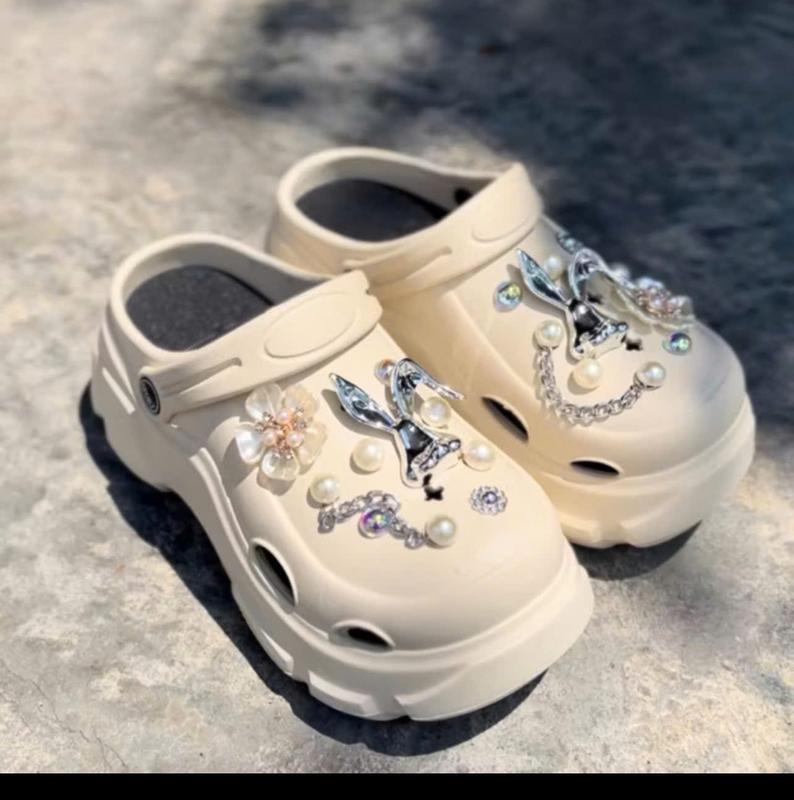 Dép sục Giày sandal nữ Charm thỏ y hình size 36-39 Màu Đen Kem Nâu