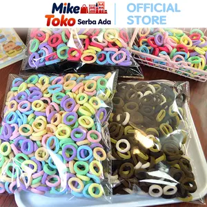 Mike Toko Serba Ada Ikat Rambut Isi 280+ Pcs H1139 Aksesori Rambut Kunciran Donat Nylon Mini Ponytail Makaron Elastis Warna Warni Bahan Berkualitas Ukuran 2 cm - 10 cm