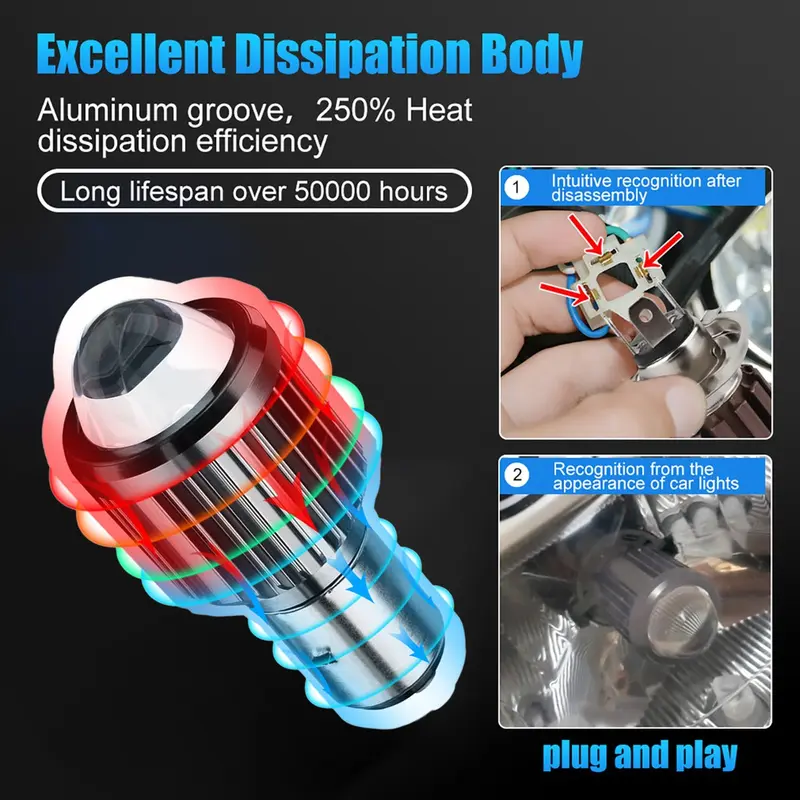 Bóng đèn LED đèn pha xe máy, H6 BA20D H4 PX15D, với thấu kính, chùm sáng Hi Lo hai màu, thích hợp cho xe tay ga, cũng cho đèn sương mù, phụ kiện xe máy 4