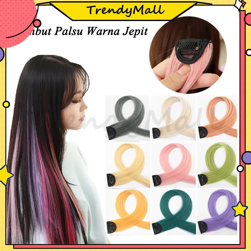 Rambut Jepit palsu Colourful Extention Wanita pemanjang rambut warna warni / Wig rambut palsu wanita/Korean Wig Rambut Jepit palsu/ Colourful Extension Wig Wanita Pemanjang Rambut Palsu Warna