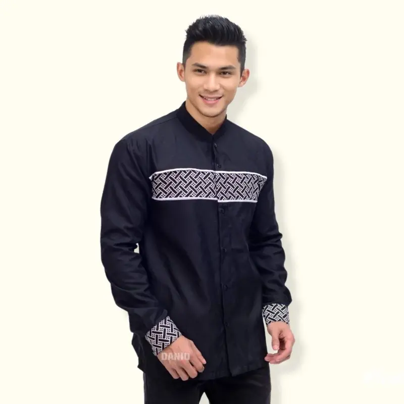 Baju Koko Syar'i Dewasa Lengan Panjang Terbaru Bordir Kain Kombinasi Muslim Pria 5