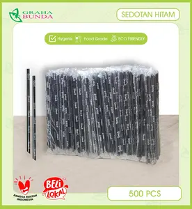 ( PAKET 500 PCS ) Sedotan Minuman / Sedotan Plastik / Sedotan Plastik Hitam Ukuran 21cm x 6mm 500PCS