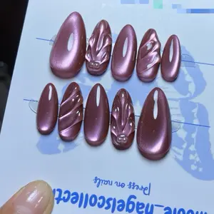 PRESS ON NAILS FREE LEM GEL +1 PAKET TOOLKIT LILAC SILKY CAT EYE DESIGN MERMAID KERANG 3D | KUKU PALSU | KUKU