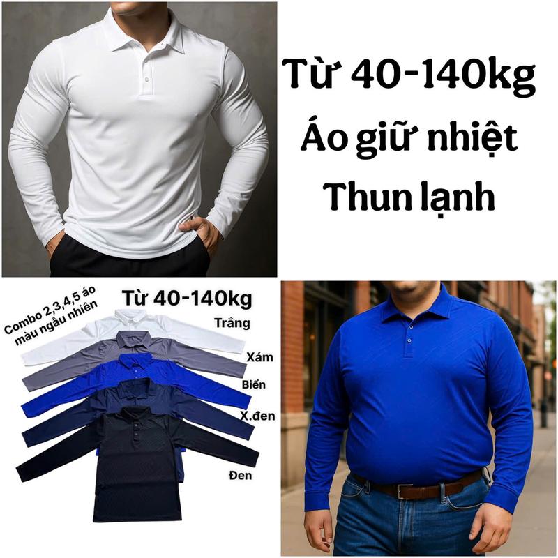 M63 Áo thun thể thao nam dài tay giữ nhiệt có cổ FULL BIGSIZE TỪ 40-140KG Combo 2,3,4 và 5 ,(màu ngẫu nhiên) chất liệu thun lạnh dày, có dập vân, Tập Gym Sport Trang Phục