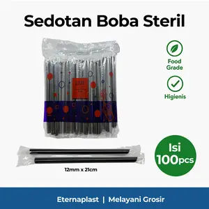 (100PCS) Sedotan Boba Steril | Sedotan 12mm Runcing Hitam Steril | Boba Straw | Sedotan Minuman Boba