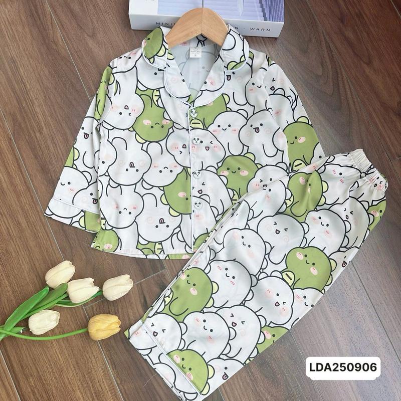  SALE LDA250906 Bộ pijama lụa latin cho bé gái 15kg-42kg tay dài quần dài chất liệu lụa cao cấp MinMin Baby 