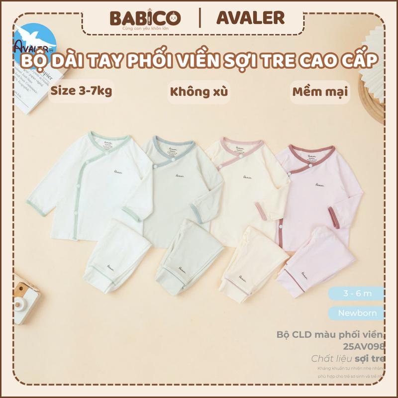Avaler Chính Hãng Bộ Quần Áo Sơ Sinh Dài Tay Avaler Nền Màu Phối Viền Vải Sợi Tre Cao Cấp Mềm Mịn Cho Bé Mẫu Mới