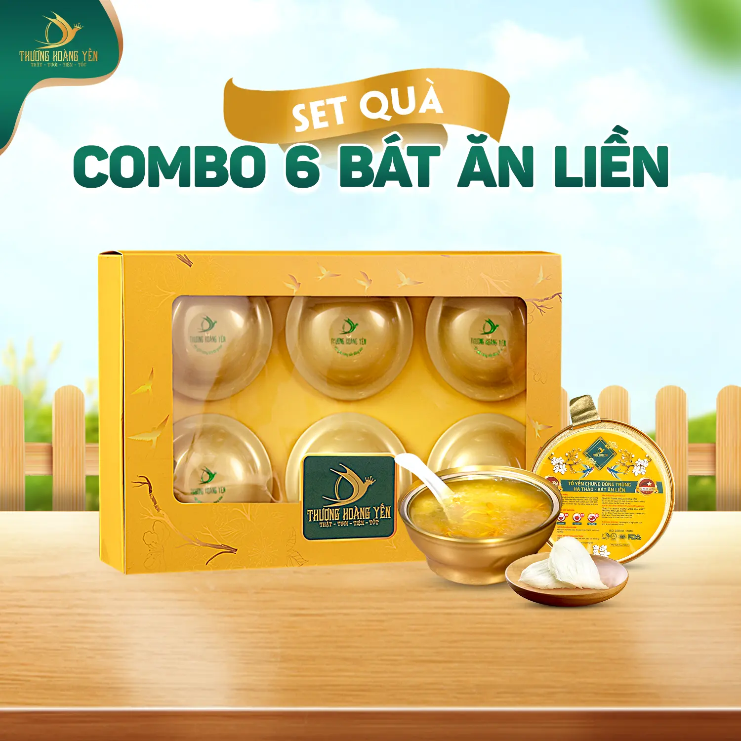 Thượng Hoàng Yến – Set Quà Tặng Combo 6 Bát Ăn Liền Yến Tươi Chưng Thảo Mộc – Hộp Vàng - Thơm Ngon, Dinh Dưỡng, Tiện Lợi Mỗi Ngày