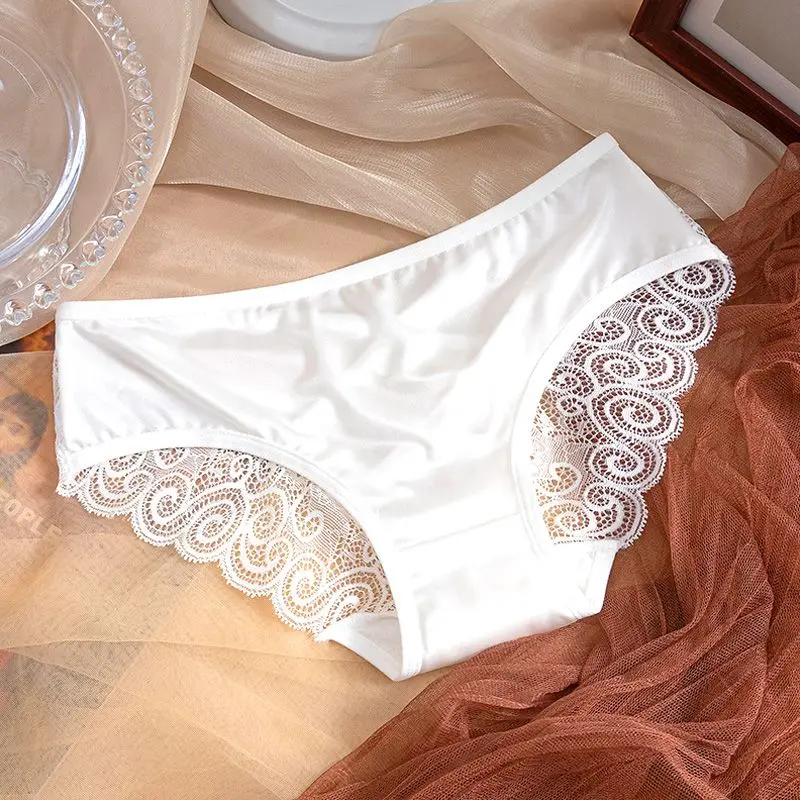 Quần Lót Ren Satin Cho Nữ, Quần Lót Gợi Cảm Bằng Lụa Băng, Màu Trơn, Đồ Lót Thoáng Khí Không Đường May, Quần Lót Rỗng, Dây G Lưới Nhẹ, Bộ Sưu Tập Mới 5