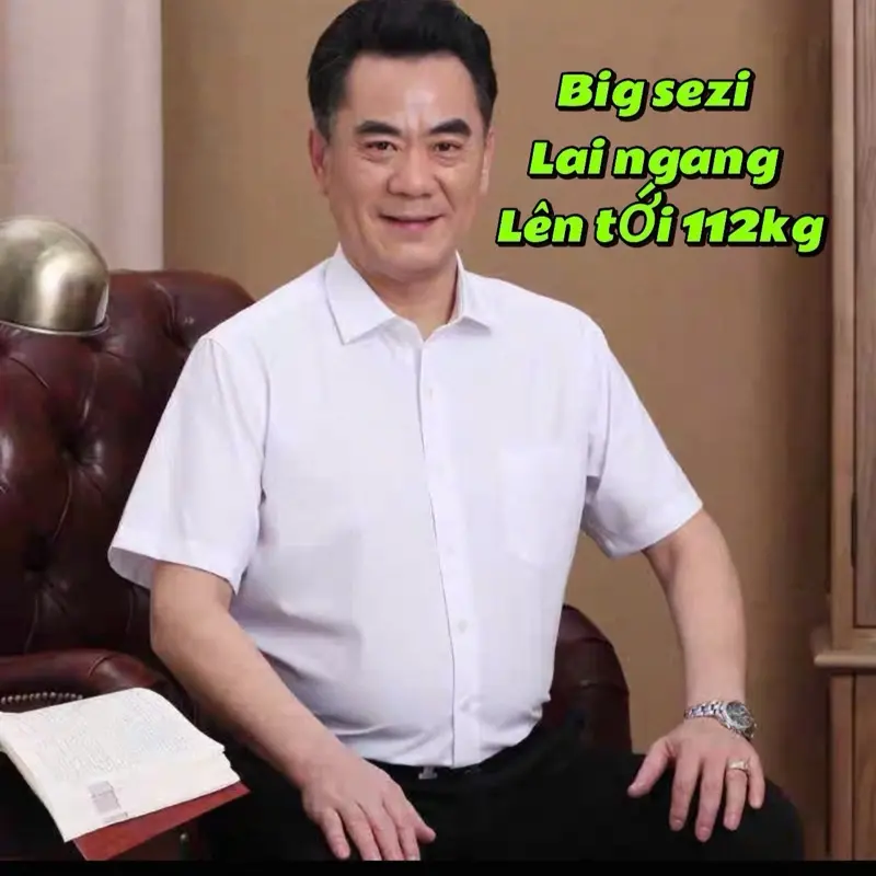 Áo somi trung niên tay ngắn vạt  ngang xẽ  tà có túi chất liệu lụa chống nhăn Menswear