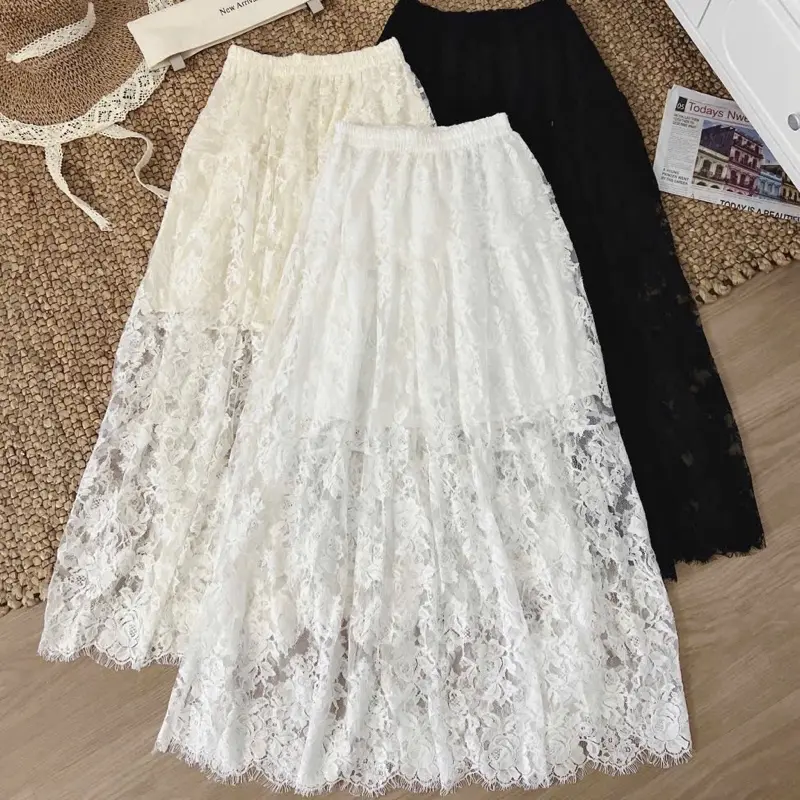 Chân váy midi ren hoa 2 lớp tua viền the.sweaterweather TSW