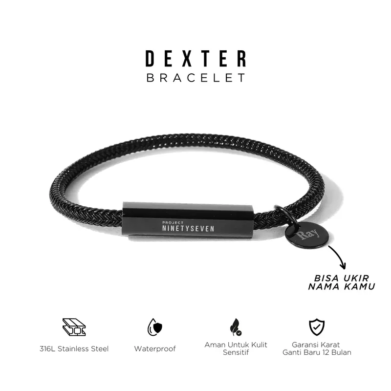 PROJECT NINETYSEVEN - DEXTER Bracelet - Gelang Tangan Bebas Custom Nama Pria Wanita, Anti Karat, Mewah, Elegan, Korean Look 1