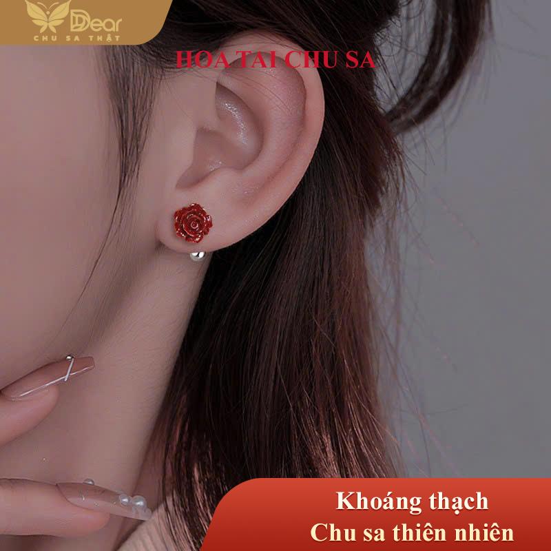 Hoa Tai Chu Sa Đá Quý Cao Cấp Chu Sa Tự Nhiên Phong Cách Thanh Lịch Phù Hợp Đeo Hằng Ngày Hàng Mới Về Xu Hướng Tiktok Dear Fashion Jewelry