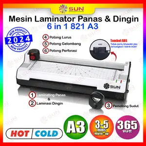 Mesin Laminating A3+ ( 320 mm ) - LME001A3 / 6 IN 1 821 ( Bisa Laminating Panas dan Laminasi Dingin, untuk KTP, Ijasah, KK, Sertifikat, Akte, Dokumen, Kertas Foto )