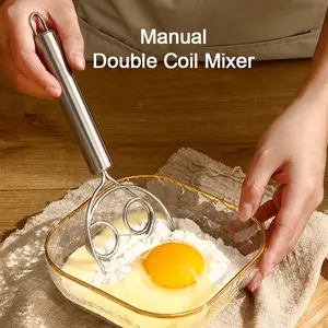 【NestThai】Mixer Stainless Steel Batang Pengaduk Uleni Adonan Manual Kumparan Ganda