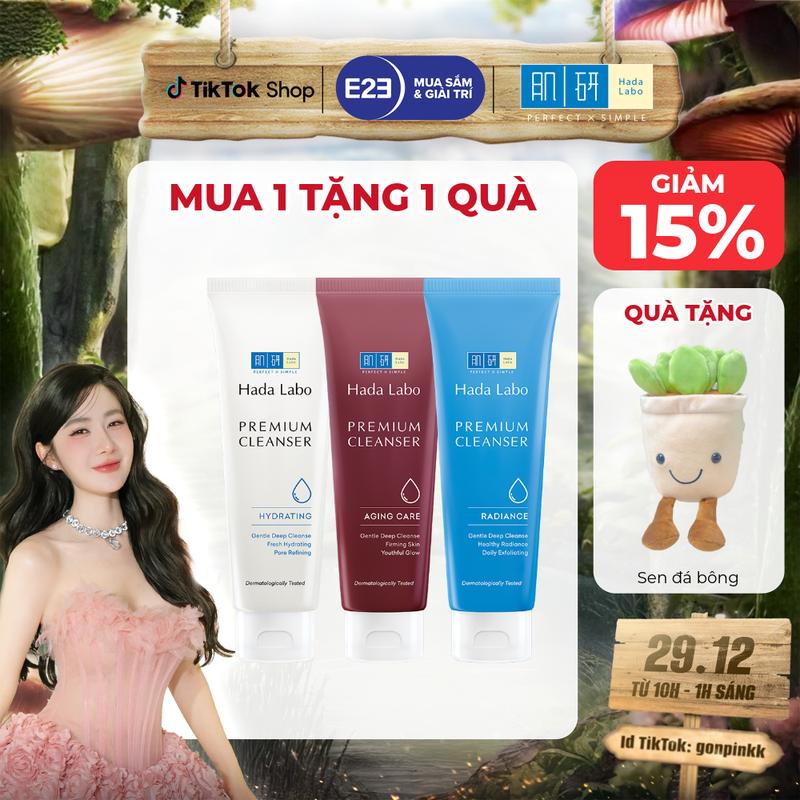 Sữa rửa mặt cao cấp HADA LABO PREMIUM CLEANSER 100g Glam Beautique