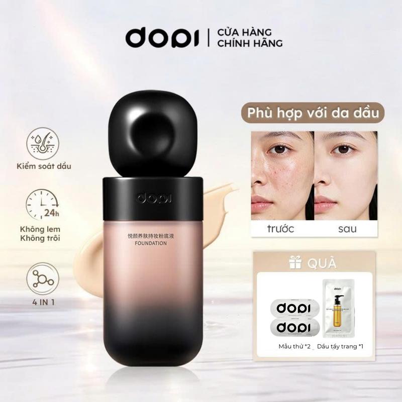 (Da dầu) Kem nền DOPI Giữ lớp makeup 24H 「chai lùn đen」Kem Nền DOPI 35ml , Kiểm Soát Dầu , Kết cấu dạng kem,Lâu Trôi, Không Thấm Nước, Chống Mồ Hôi, Kem Che Khuyết Điểm
