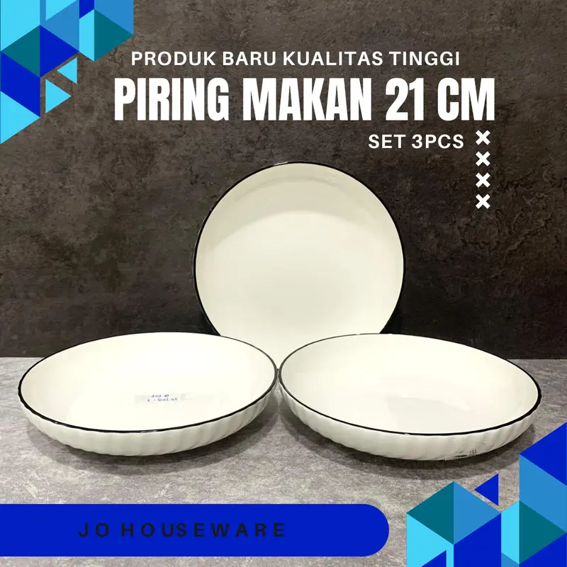 SET 3 PCS piring makan list hitam model garis diameter 20m JJ-200 0