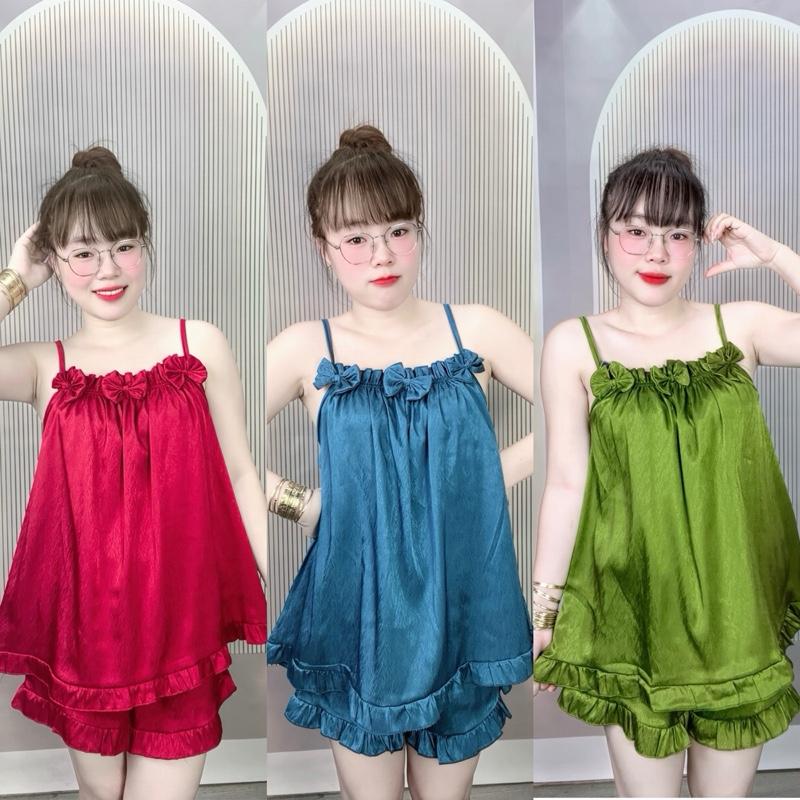   BIGSIZE 40-80kg CÓ TÚI  ĐỒ NGỦ 2 DÂY LỤA XƯỚC ÁNH KIM ĐÍNH 3 NƠ XINH ÁO QUẦN BÈO 