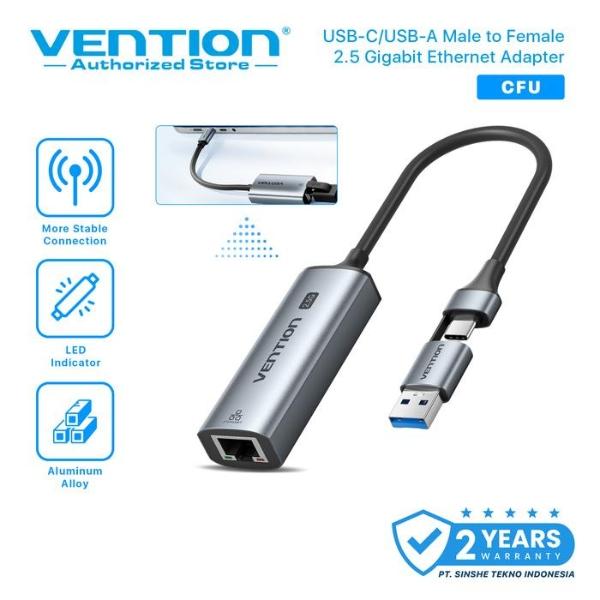 Gambar Vention 2in1 USB-C USB-A to 2.5G Ethernet Adapter LAN RJ45 OTG NAS PC Laptop  CFU dari Vention Authorized Medan Kota Medan Tokopedia