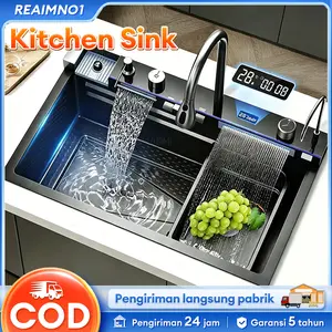 【Diskon 50%】Paket Kitchen Sink Wastafel Dapur Hitam Kran Wastafel Bahan Stainless Steel 304 Cuci Piring Stainless Sink Cuci Piring Dengan Keran Tarik