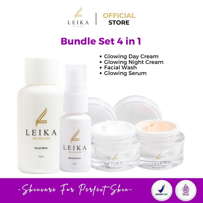 Gambar ( PAKET HEMAT LEIKA SKINCARE ) Leika Skincare Basic Pack 4 in 1 Glowing Day Cream, Glowing Night Cream, Glowing Serum & Facial Wash dari LeikaBeautyCenter_NEW Kota Cirebon Tokopedia