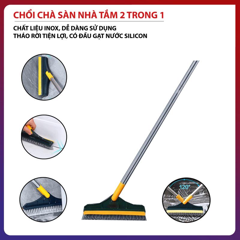Chổi Chà Sàn Nhà Tắm DLS Cây Chà Sàn Nhà Vệ Sinh Thiết Kế Đầu Gạt Nước Và Đầu Chổi Xoay 120 Độ Quét Nhà Siêu Sạch Quét Mọi Góc Bẩn