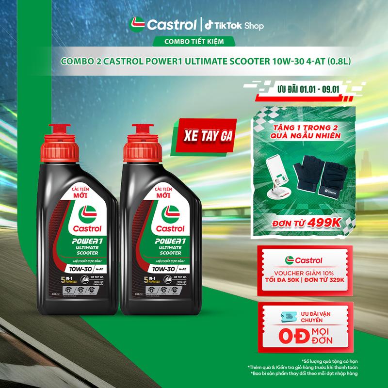 Combo 2 Dầu nhớt xe tay ga CASTROL POWER1 ULTIMATE SCOOTER 10W30 0.8L 
