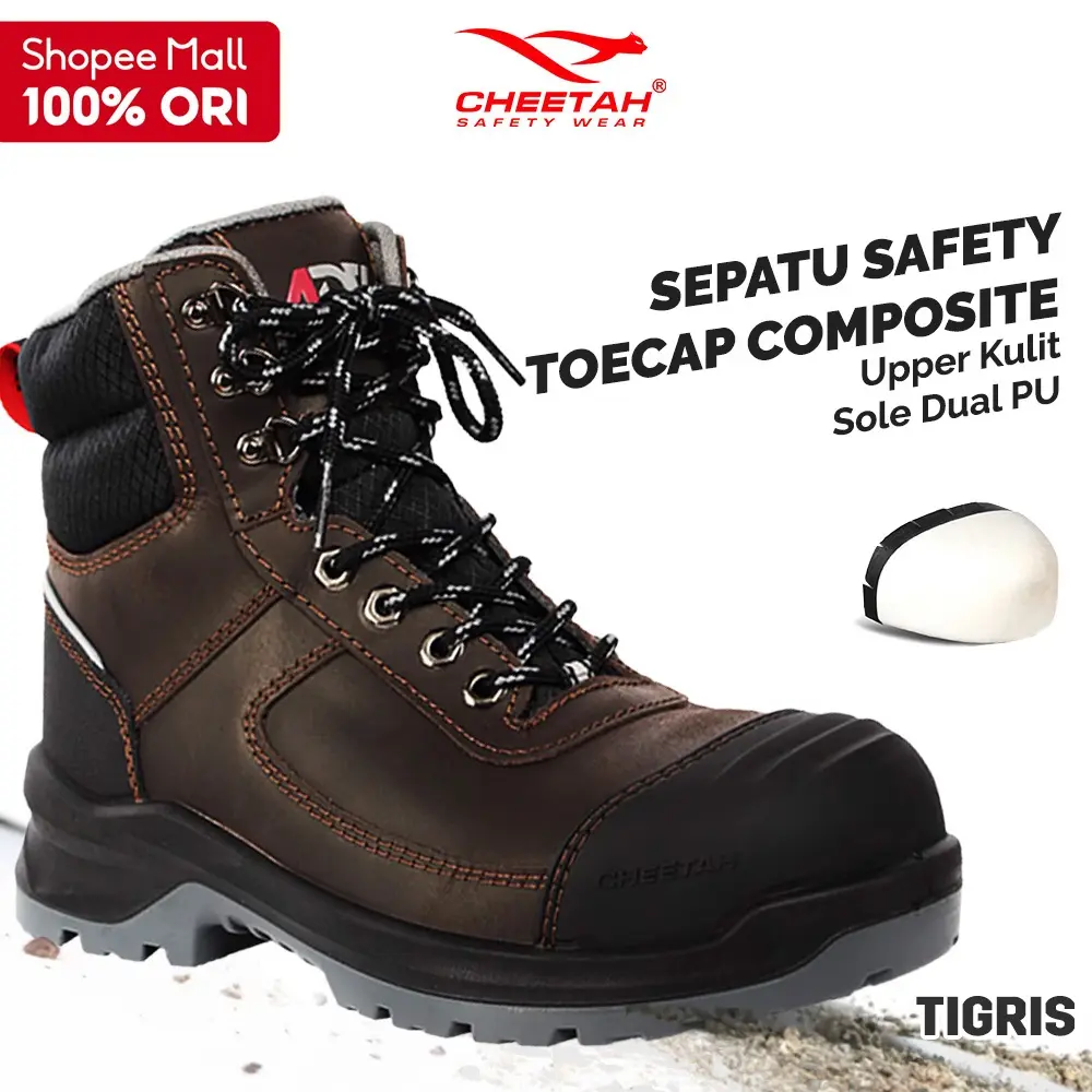 Sepatu Safety Cheetah ADV Tigris 6111C Model Tinggi Resleting Toecap Komposit