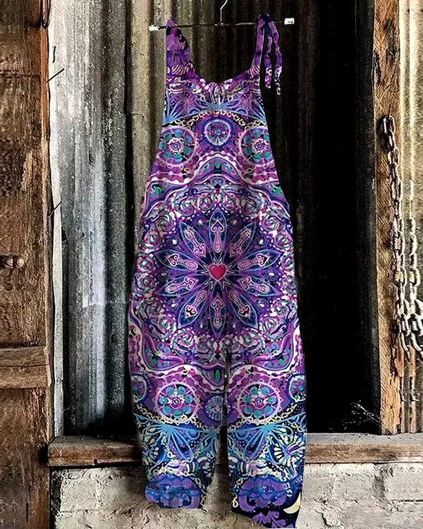2024 new summer women's comfortable bohemian fashion casual jumpsuit 3D printed retro loose jumpsuit