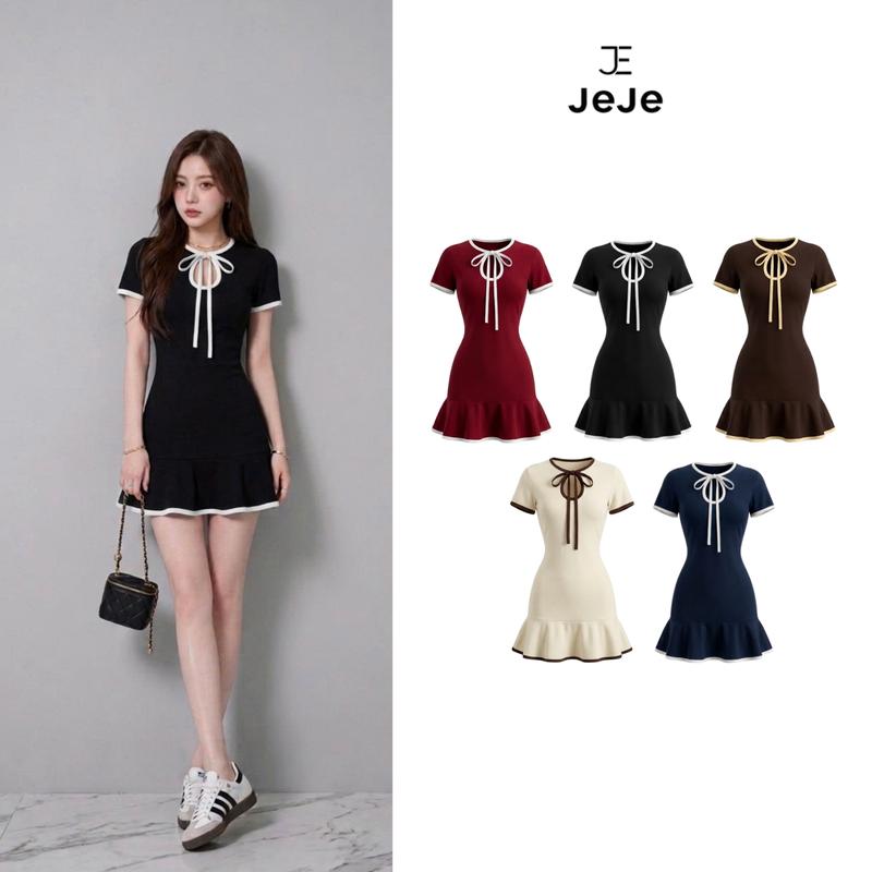 [DEAL MỞ BÁN] JeJe Sun Lola Dress - Đầm Thun Nữ Cổ Giọt Nước Phối Viền