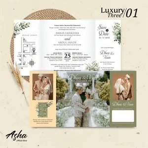 (50 Pcs) Undangan Pernikahan Premium Full Collour Luxury Three Bahan AP Asha
