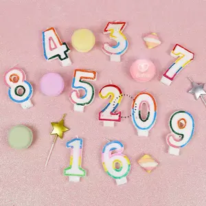 Lilin Angka Ulang Tahun Glitter Rainbow / Lilin Ultah Angka Aesthetic