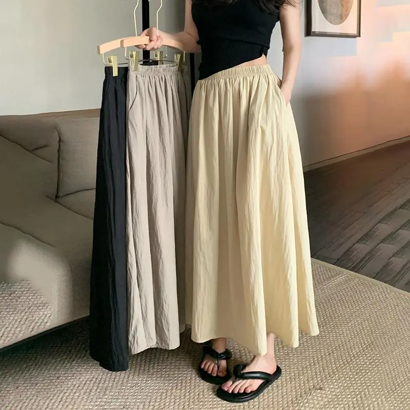 Summer Retro Elastic Waist Women's High Waist Skirt A Line Skirt